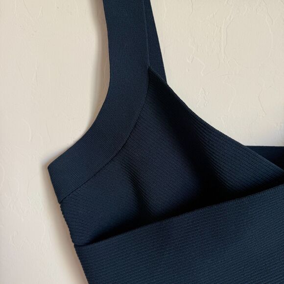 Aritzia Babaton XL Sculpt Knit Greek Tank Navy Blue Ribbed Shape Wear Boho Chic - Picture 3 of 16